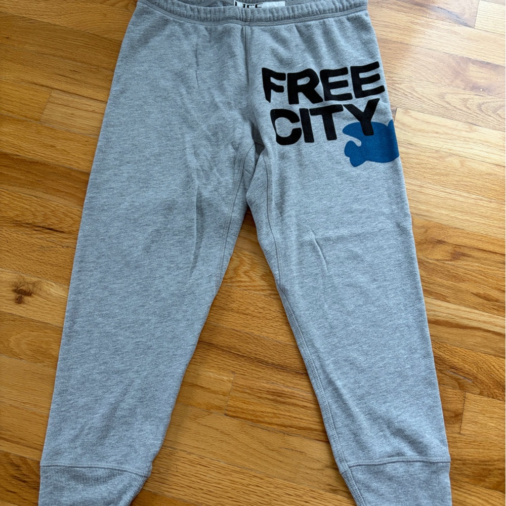Freecity Gray Cropped Pants with Blue Graphic
